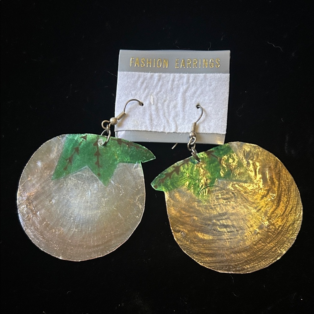 Peachy Keen Earrings with Gold and Green Accents